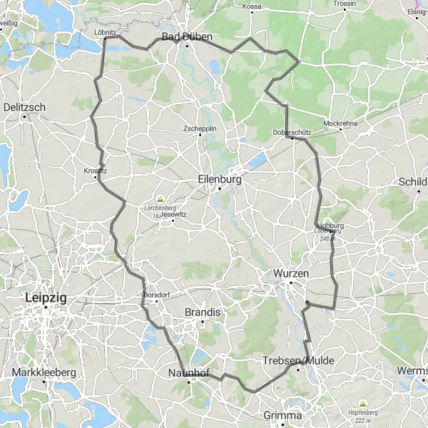 Map miniature of "Heidelberg to Wannewitz Loop" cycling inspiration in Leipzig, Germany. Generated by Tarmacs.app cycling route planner