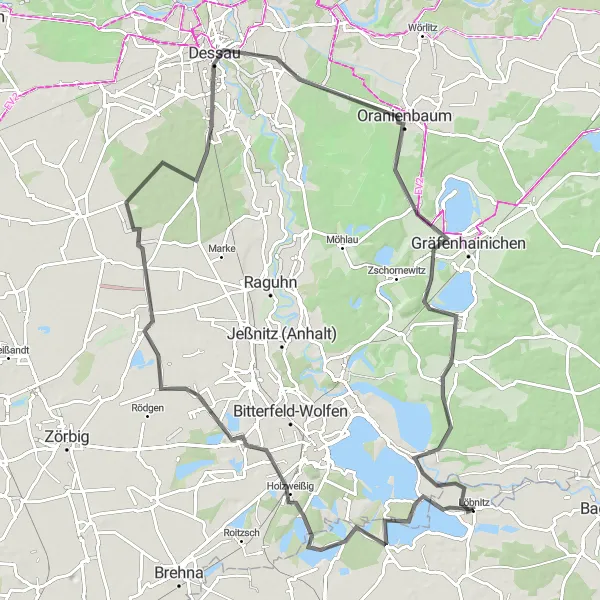 Map miniature of "Lakeside Escape" cycling inspiration in Leipzig, Germany. Generated by Tarmacs.app cycling route planner