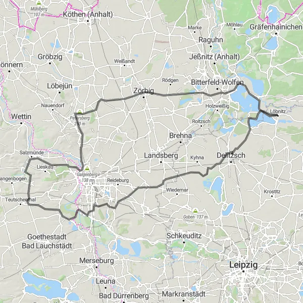 Karten-Miniaturansicht der Radinspiration "Ausgedehnte Roadtour durch Halle" in Leipzig, Germany. Erstellt vom Tarmacs.app-Routenplaner für Radtouren