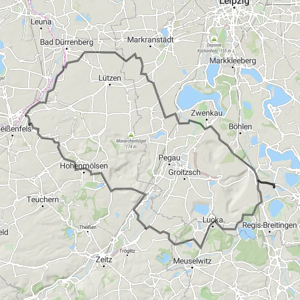 Map miniature of "The Leipzig Loop" cycling inspiration in Leipzig, Germany. Generated by Tarmacs.app cycling route planner