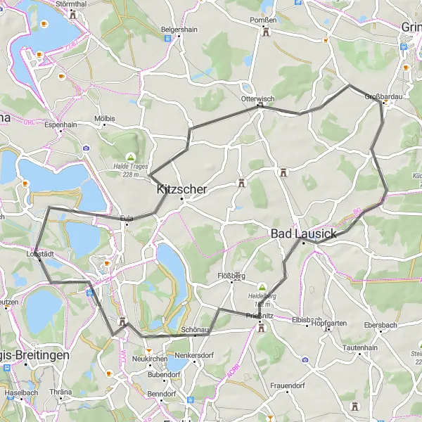 Map miniature of "Countryside Escapade" cycling inspiration in Leipzig, Germany. Generated by Tarmacs.app cycling route planner