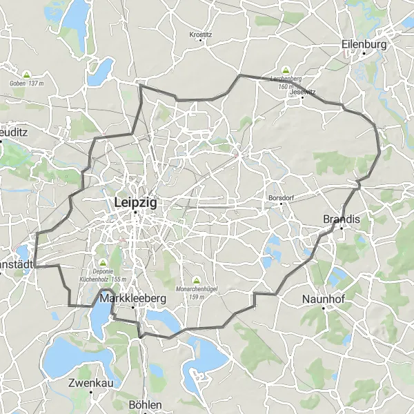 Map miniature of "Countryside Escape" cycling inspiration in Leipzig, Germany. Generated by Tarmacs.app cycling route planner