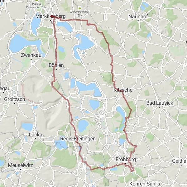 Map miniature of "Halde Trages and Regis-Breitingen" cycling inspiration in Leipzig, Germany. Generated by Tarmacs.app cycling route planner