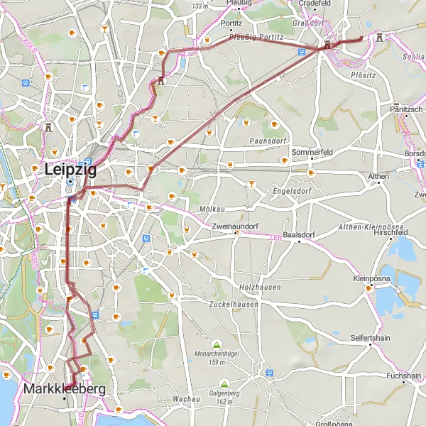 Karten-Miniaturansicht der Radinspiration "Gravel-Tour um Markkleeberg und Leipzig" in Leipzig, Germany. Erstellt vom Tarmacs.app-Routenplaner für Radtouren