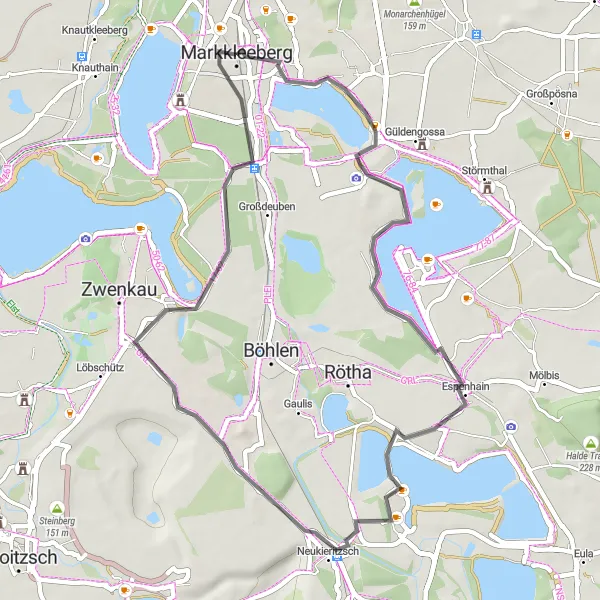 Map miniature of "Neukieritzsch and Großstädteln" cycling inspiration in Leipzig, Germany. Generated by Tarmacs.app cycling route planner