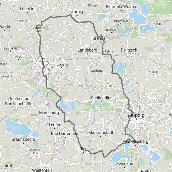 Map miniature of "Cospudener See and Halle (Saale)" cycling inspiration in Leipzig, Germany. Generated by Tarmacs.app cycling route planner