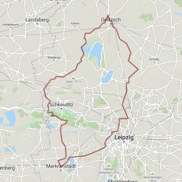 Map miniature of "Markranstädt Gravel Adventure" cycling inspiration in Leipzig, Germany. Generated by Tarmacs.app cycling route planner