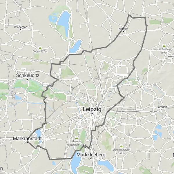 Map miniature of "Leipzig Sandberg Loop" cycling inspiration in Leipzig, Germany. Generated by Tarmacs.app cycling route planner