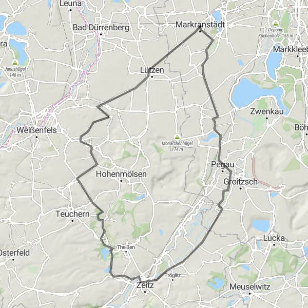 Map miniature of "Pegau and Rippachtal Cycling Adventure" cycling inspiration in Leipzig, Germany. Generated by Tarmacs.app cycling route planner