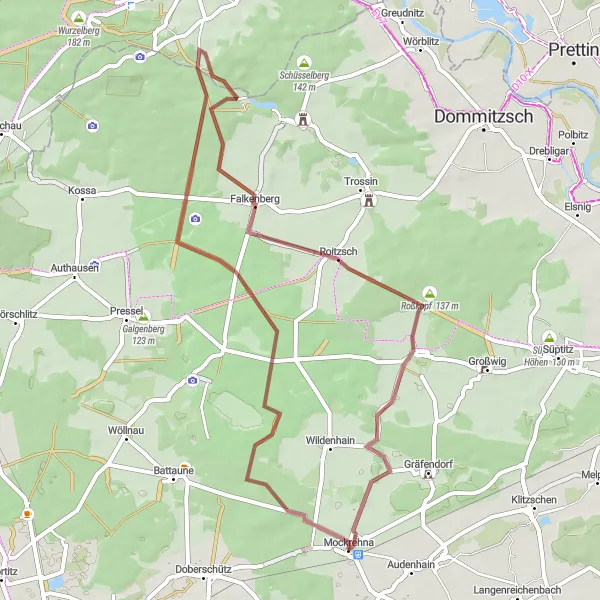 Karten-Miniaturansicht der Radinspiration "Durch die Roitzsch auf Schotterwegen" in Leipzig, Germany. Erstellt vom Tarmacs.app-Routenplaner für Radtouren