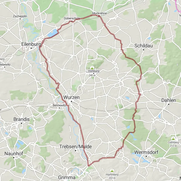 Map miniature of "Kobershain Epic Ride" cycling inspiration in Leipzig, Germany. Generated by Tarmacs.app cycling route planner