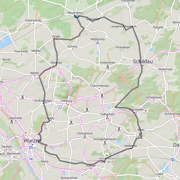 Karten-Miniaturansicht der Radinspiration "Durch das Schilderhain und den Schatzberg" in Leipzig, Germany. Erstellt vom Tarmacs.app-Routenplaner für Radtouren