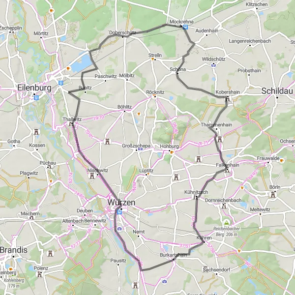 Map miniature of "Schöna Ride" cycling inspiration in Leipzig, Germany. Generated by Tarmacs.app cycling route planner