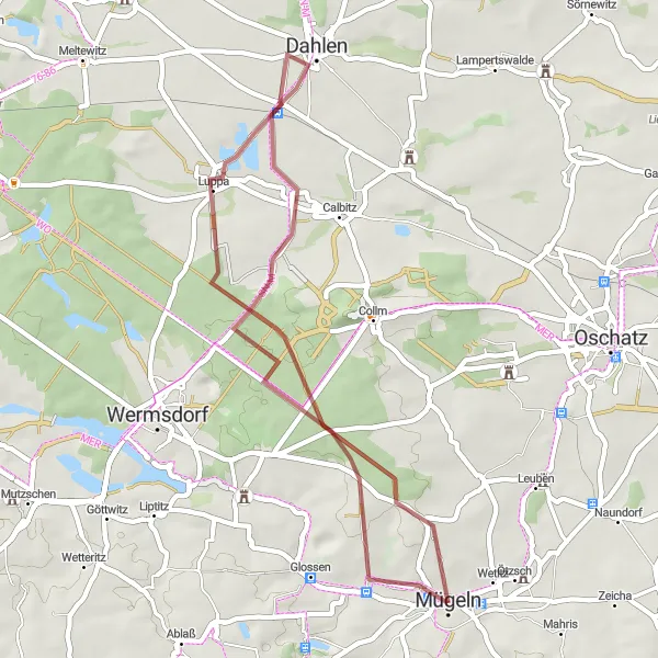 Karten-Miniaturansicht der Radinspiration "Gravel Tour von Mügeln" in Leipzig, Germany. Erstellt vom Tarmacs.app-Routenplaner für Radtouren