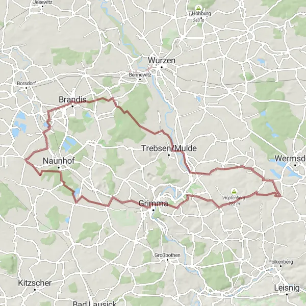 Karten-Miniaturansicht der Radinspiration "Rundtour um Mutzschen" in Leipzig, Germany. Erstellt vom Tarmacs.app-Routenplaner für Radtouren