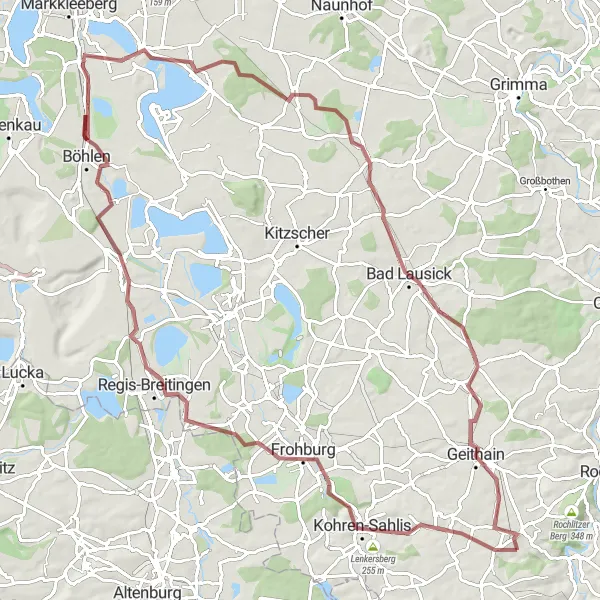 Map miniature of "Gravel Adventure through Leipzig Countryside" cycling inspiration in Leipzig, Germany. Generated by Tarmacs.app cycling route planner