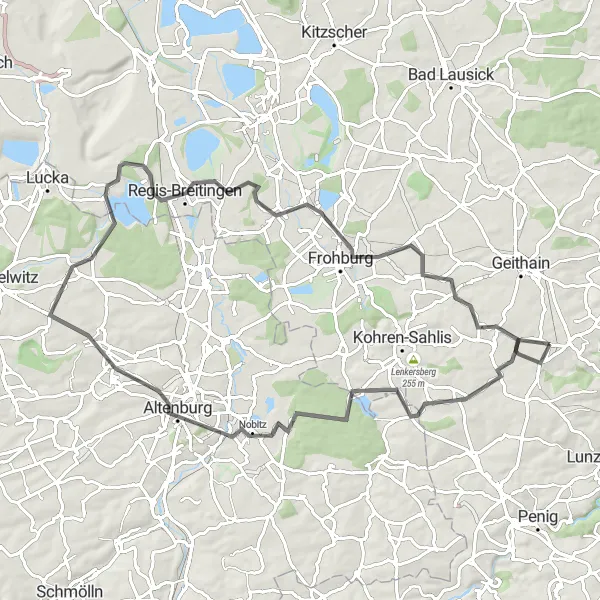 Karten-Miniaturansicht der Radinspiration "Regis-Breitingen Rundweg" in Leipzig, Germany. Erstellt vom Tarmacs.app-Routenplaner für Radtouren