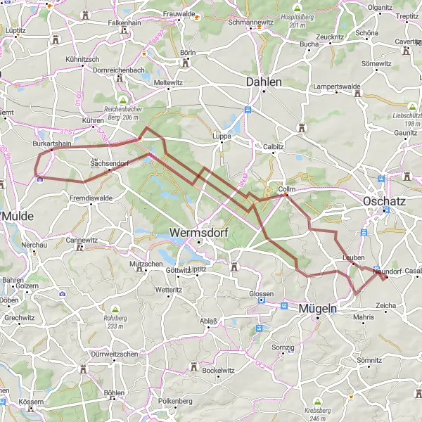 Karten-Miniaturansicht der Radinspiration "Rundreise um Naundorf" in Leipzig, Germany. Erstellt vom Tarmacs.app-Routenplaner für Radtouren