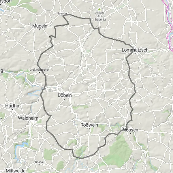 Map miniature of "Majestic Vineyards and Scenic Routes" cycling inspiration in Leipzig, Germany. Generated by Tarmacs.app cycling route planner