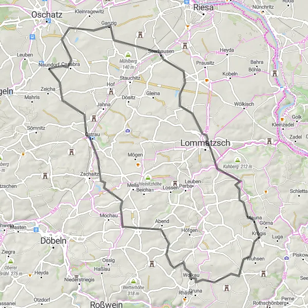 Map miniature of "Scenic Vineyards and Challenging Climbs" cycling inspiration in Leipzig, Germany. Generated by Tarmacs.app cycling route planner