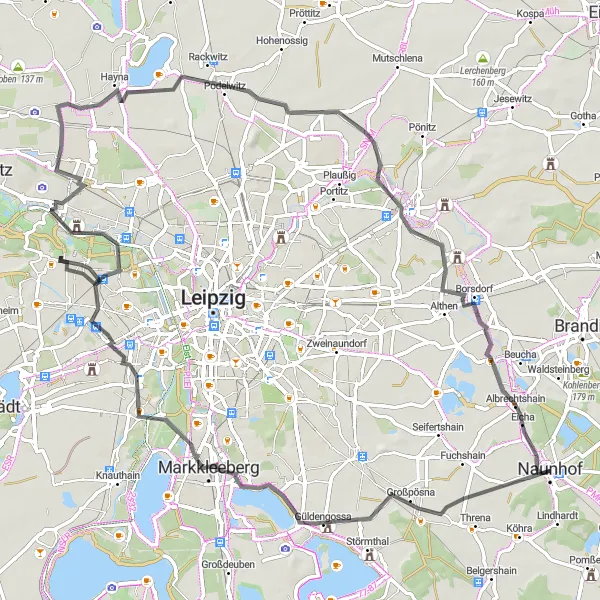 Map miniature of "Countryside Escape" cycling inspiration in Leipzig, Germany. Generated by Tarmacs.app cycling route planner