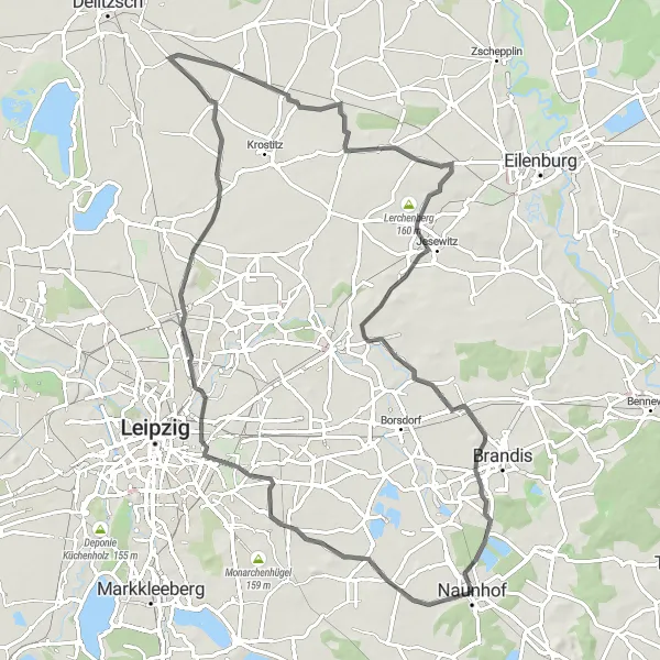 Karten-Miniaturansicht der Radinspiration "Historische Rundtour durch Leipzigs Umland" in Leipzig, Germany. Erstellt vom Tarmacs.app-Routenplaner für Radtouren