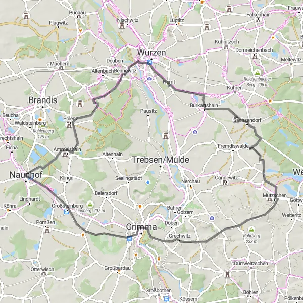 Karten-Miniaturansicht der Radinspiration "Panoramastraße durch Leipzigs Hügellandschaft" in Leipzig, Germany. Erstellt vom Tarmacs.app-Routenplaner für Radtouren
