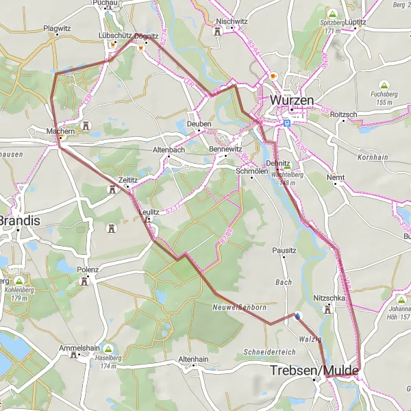 Karten-Miniaturansicht der Radinspiration "Kurze Gravel-Tour von Nerchau nach Oelschütz" in Leipzig, Germany. Erstellt vom Tarmacs.app-Routenplaner für Radtouren