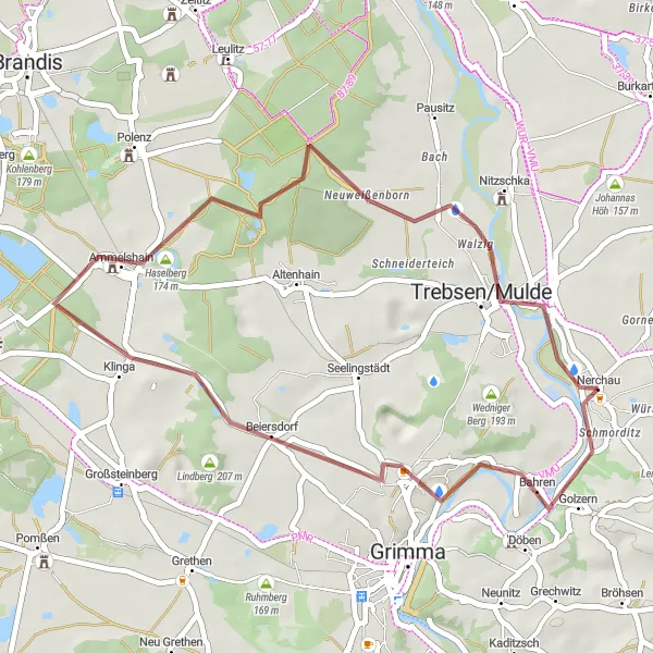 Karten-Miniaturansicht der Radinspiration "Gemütliche Gravel-Tour von Nerchau nach Trebsen/Mulde" in Leipzig, Germany. Erstellt vom Tarmacs.app-Routenplaner für Radtouren