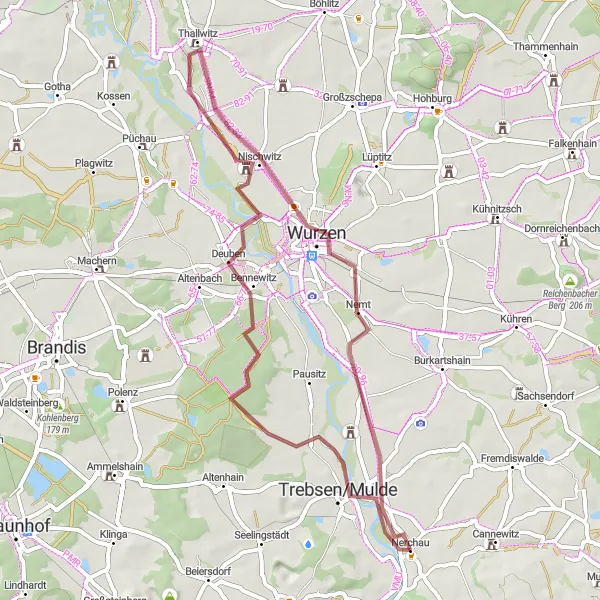 Karten-Miniaturansicht der Radinspiration "Natur und Kultur entlang der Gravelroute" in Leipzig, Germany. Erstellt vom Tarmacs.app-Routenplaner für Radtouren