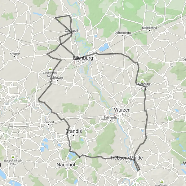 Map miniature of "Nerchau Loop" cycling inspiration in Leipzig, Germany. Generated by Tarmacs.app cycling route planner