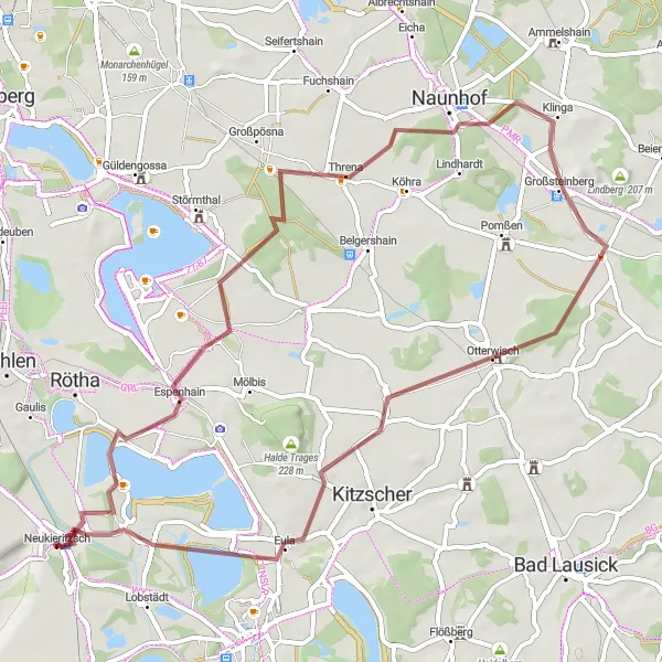 Karten-Miniaturansicht der Radinspiration "Gravel Route durch Neukieritzsch" in Leipzig, Germany. Erstellt vom Tarmacs.app-Routenplaner für Radtouren