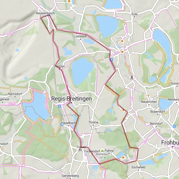 Map miniature of "Breunsdorf Gravel Adventure" cycling inspiration in Leipzig, Germany. Generated by Tarmacs.app cycling route planner