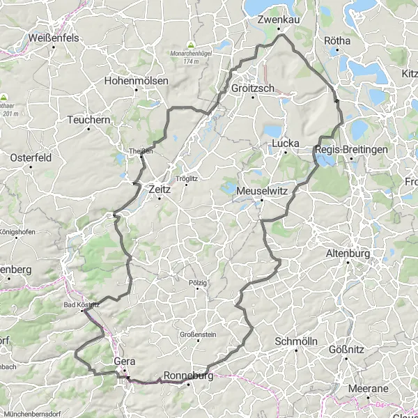 Karten-Miniaturansicht der Radinspiration "Leipziger Seenland Tour" in Leipzig, Germany. Erstellt vom Tarmacs.app-Routenplaner für Radtouren