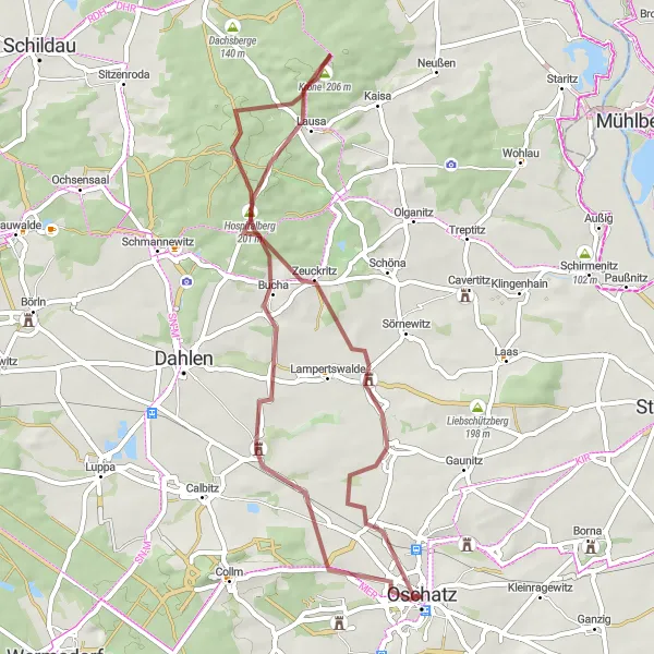 Karten-Miniaturansicht der Radinspiration "Gravel-Rundtour um Oschatz" in Leipzig, Germany. Erstellt vom Tarmacs.app-Routenplaner für Radtouren