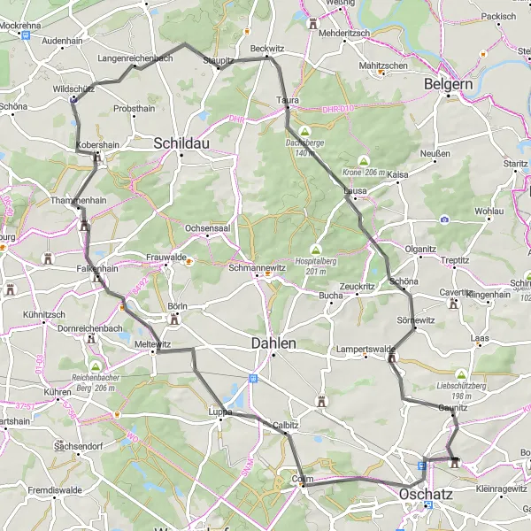 Map miniature of "Collmberg Loop" cycling inspiration in Leipzig, Germany. Generated by Tarmacs.app cycling route planner