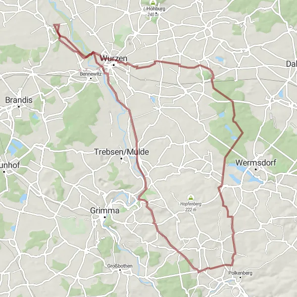 Karten-Miniaturansicht der Radinspiration "Graveltour durch das Leipziger Land" in Leipzig, Germany. Erstellt vom Tarmacs.app-Routenplaner für Radtouren
