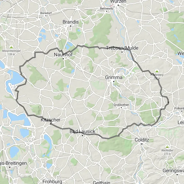 Karten-Miniaturansicht der Radinspiration "Radtour durch die Leipziger Seenlandschaft" in Leipzig, Germany. Erstellt vom Tarmacs.app-Routenplaner für Radtouren