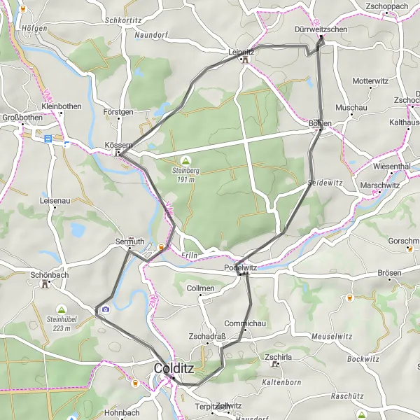 Karten-Miniaturansicht der Radinspiration "Kurze Radtour um Ostrau auf befestigten Wegen" in Leipzig, Germany. Erstellt vom Tarmacs.app-Routenplaner für Radtouren