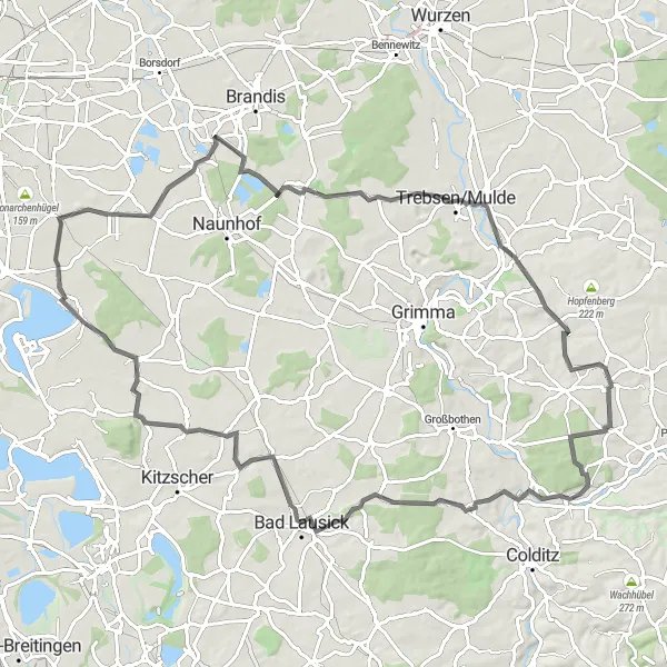 Map miniature of "Ostrau Road Challenge" cycling inspiration in Leipzig, Germany. Generated by Tarmacs.app cycling route planner