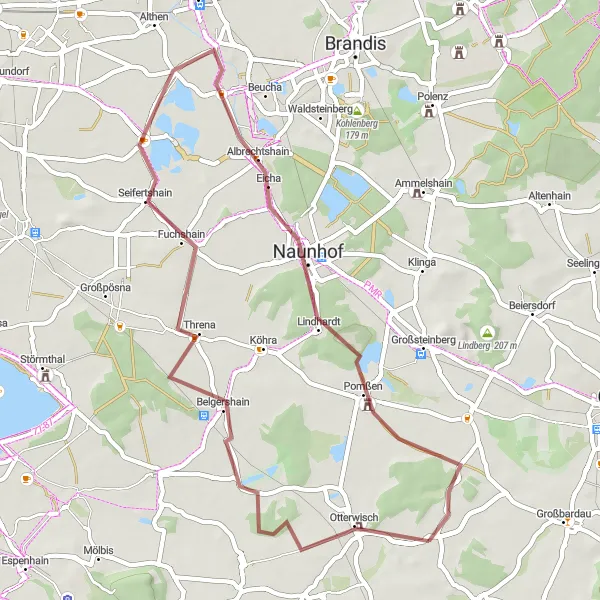 Map miniature of "Gravel Adventure" cycling inspiration in Leipzig, Germany. Generated by Tarmacs.app cycling route planner