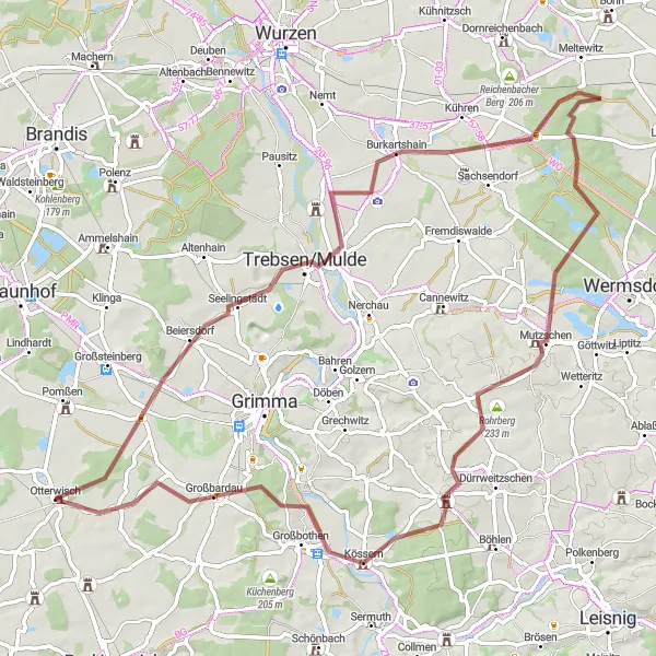 Karten-Miniaturansicht der Radinspiration "Tour um Otterwisch und Umgebung" in Leipzig, Germany. Erstellt vom Tarmacs.app-Routenplaner für Radtouren