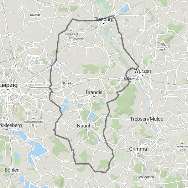 Karten-Miniaturansicht der Radinspiration "Zwischen Eilenburg und Frohburg" in Leipzig, Germany. Erstellt vom Tarmacs.app-Routenplaner für Radtouren