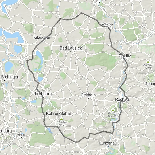 Karten-Miniaturansicht der Radinspiration "Steinhübel und Lerchenberg erkunden" in Leipzig, Germany. Erstellt vom Tarmacs.app-Routenplaner für Radtouren
