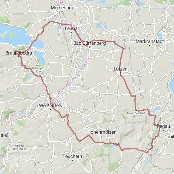 Map miniature of "Elstertrebnitz Gravel Adventure" cycling inspiration in Leipzig, Germany. Generated by Tarmacs.app cycling route planner