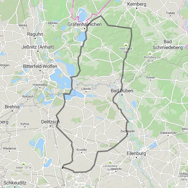Karten-Miniaturansicht der Radinspiration "Roadtrip durch Hügel und Täler" in Leipzig, Germany. Erstellt vom Tarmacs.app-Routenplaner für Radtouren