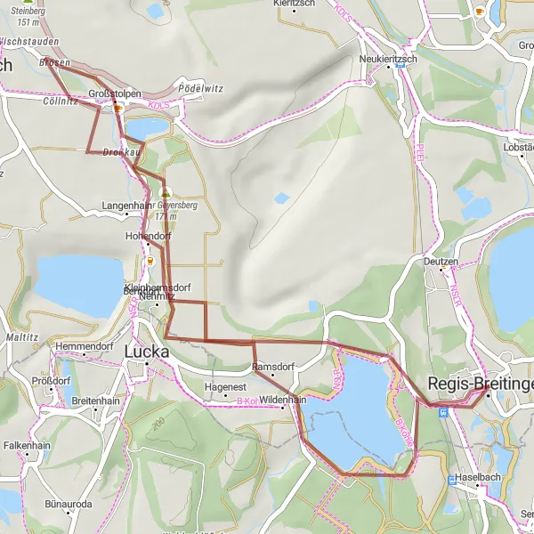 Map miniature of "Magical Forest and Historical Towns" cycling inspiration in Leipzig, Germany. Generated by Tarmacs.app cycling route planner