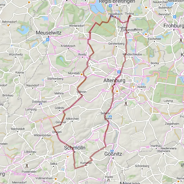 Karten-Miniaturansicht der Radinspiration "Schmölln und seine Umgebung" in Leipzig, Germany. Erstellt vom Tarmacs.app-Routenplaner für Radtouren