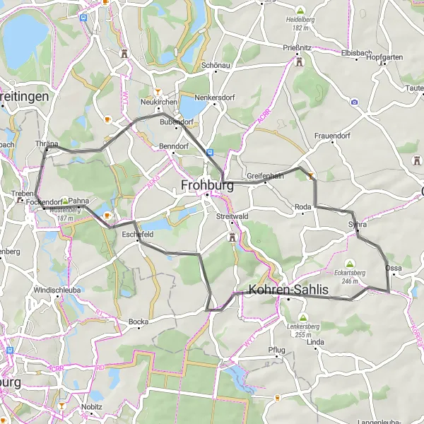 Map miniature of "The Frohburg Loop" cycling inspiration in Leipzig, Germany. Generated by Tarmacs.app cycling route planner