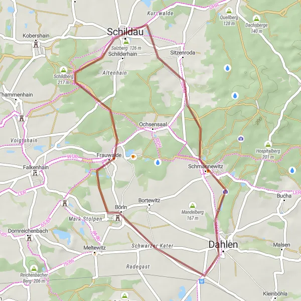 Karten-Miniaturansicht der Radinspiration "Gemütliche Gravel-Tour durch die Weinberge" in Leipzig, Germany. Erstellt vom Tarmacs.app-Routenplaner für Radtouren